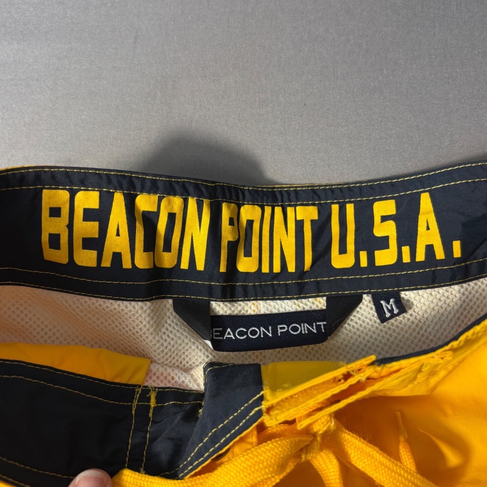 Beacon Point USA Mens M Cargo Swim Trunks Yellow Mesh 6 Pocket Board Shorts - Picture 5 of 7